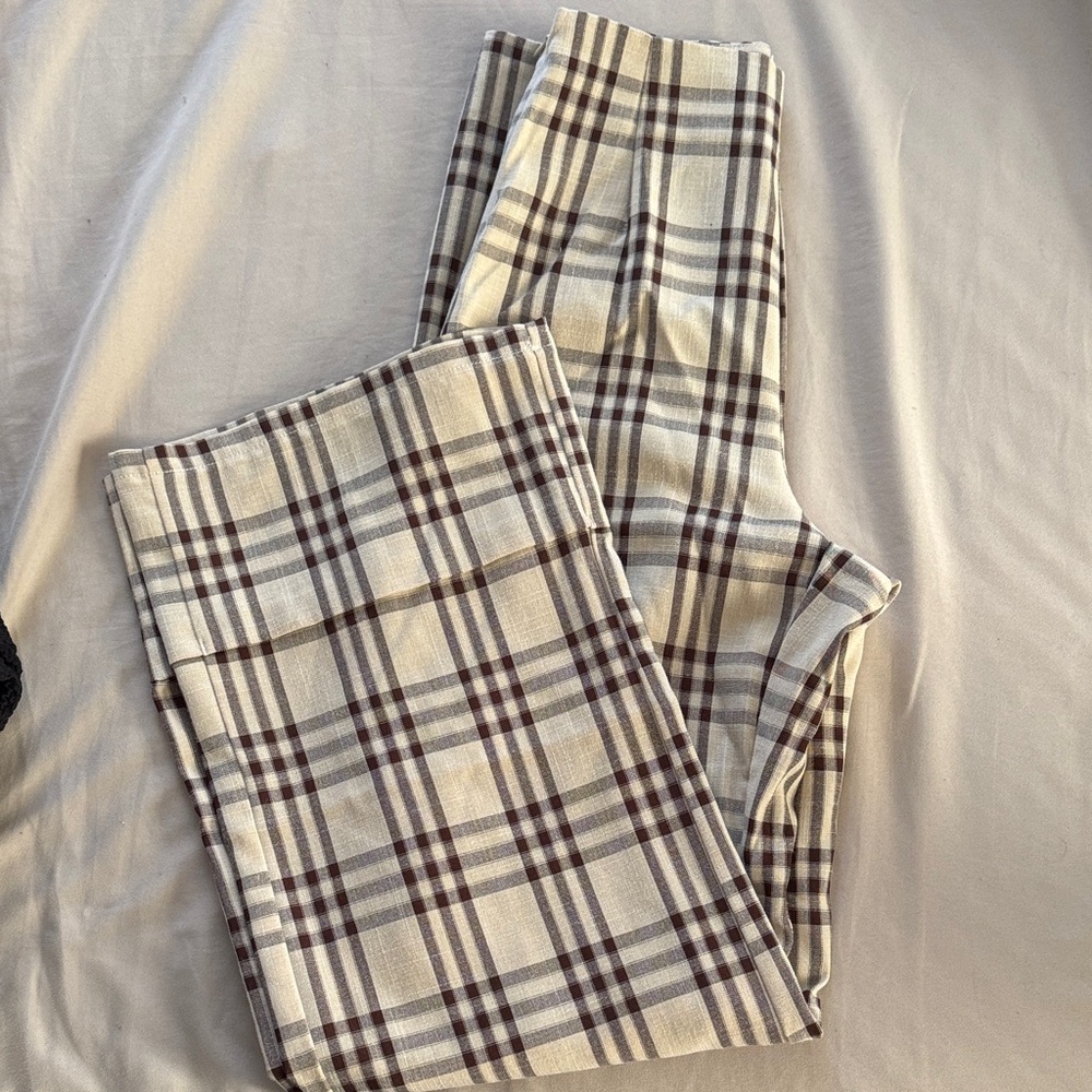 Princess Polly Women’s Plaid Pants - Brown and Cream